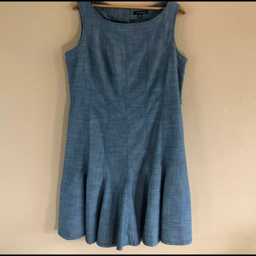 SHARAGANO FIT AND FLARE DRESS 16 CHAMBRAY